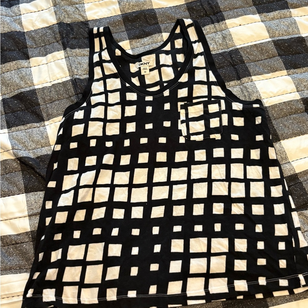 DKNY Black and White Geometric Tank Top